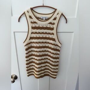 Veronica Beard Jerrell Tan & Cream Striped Knit Tank, Cotton Blend